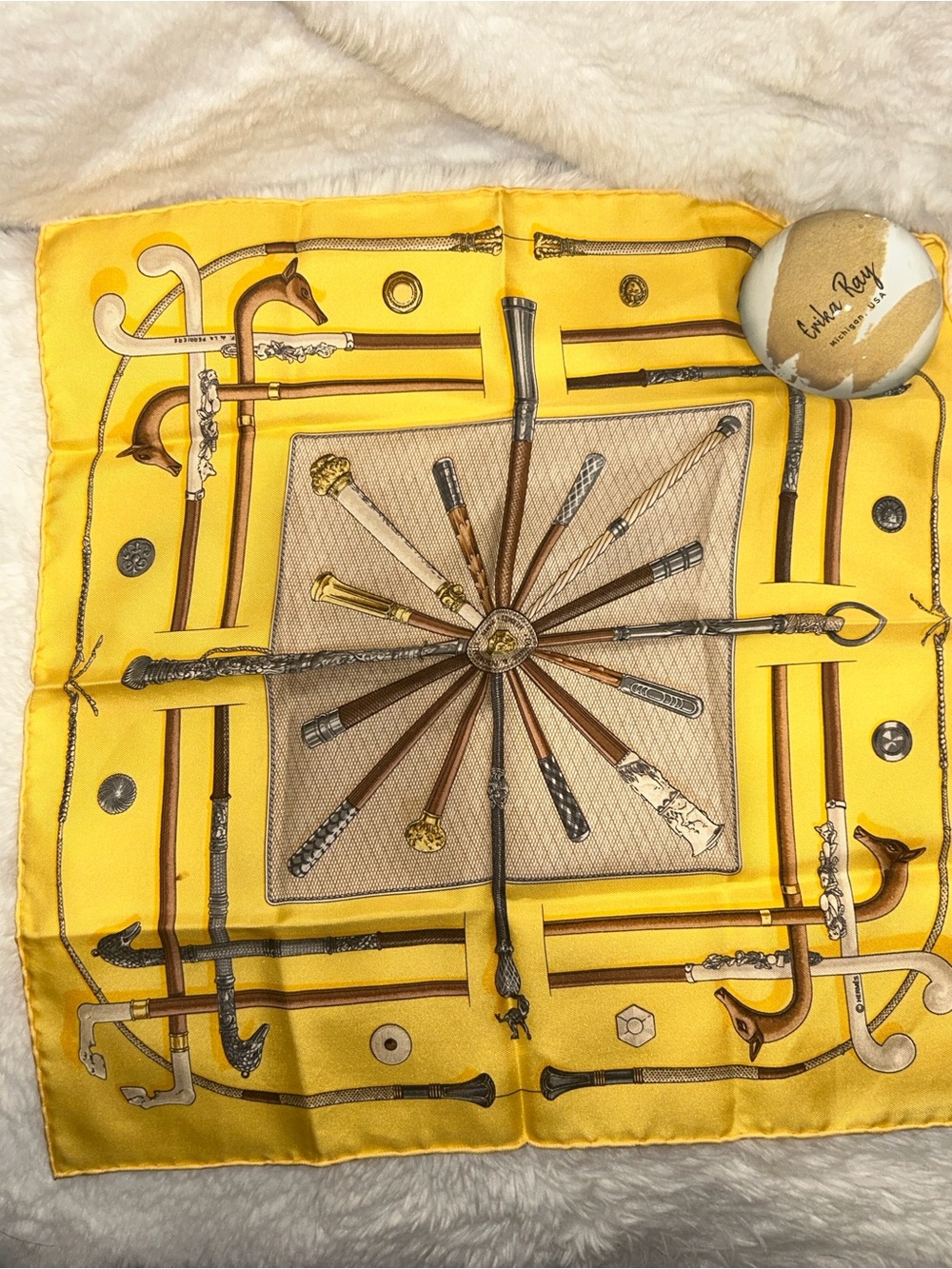 Hermes Yellow La Nature Silk Scarf- GREAT CONDITION